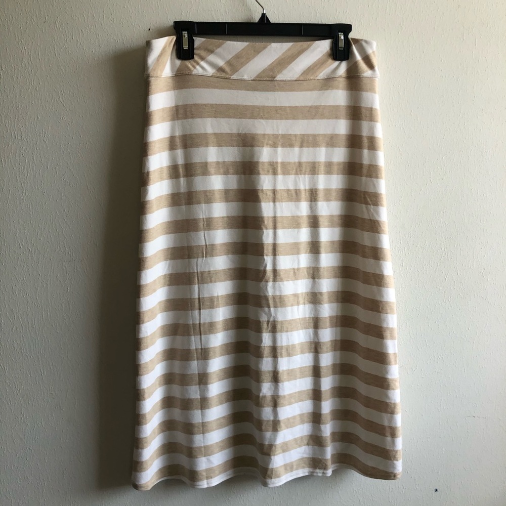 Athleta Skirt Ribbon Stripe Faux Wrap Midi Skirt Tan & Cream Sz M GUC - Picture 7 of 12